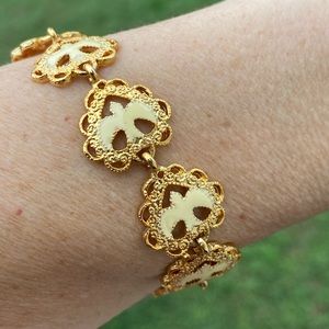 Dove bracelet gold plated with enamel Vintage dove bracelet